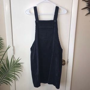 Navy blue corduroy overall dress